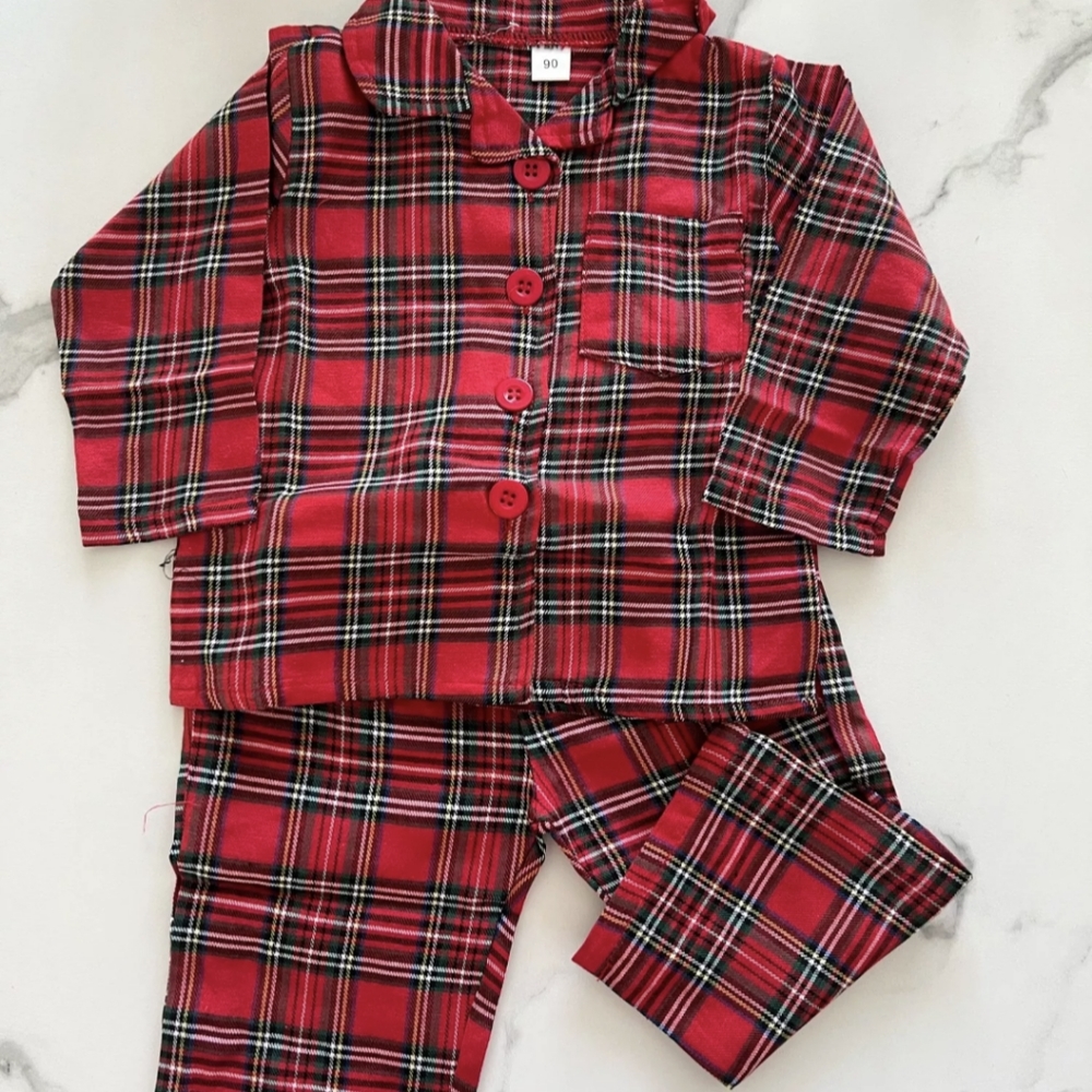 Tartan Plaid Christmas Sleeper Pajamas Set Boy Girl